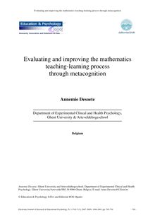 Evaluating and improving the mathematics teaching-learning process through metacognition (La evaluación y mejora del proceso de enseñanza-aprendizaje de las matemáticas a través de la metacognición)