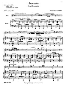 Partition de piano et flûte , partie,  pour violoncelle et orchestre, Op.3
