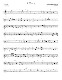 Partition ténor viole de gambe 2, octave aigu clef, fantaisies pour 5 violes de gambe par Thomas Ravenscroft