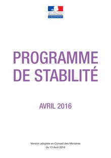 Ministère des finances - programme de stabilité 2016