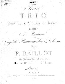 Partition violoncelle, Trois trio pour deux violons et basse, Baillot, Pierre