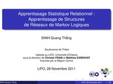 Apprentissage Statistique Relationnel Apprentissage de Structures