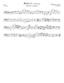 Partition viole de basse, clef en basse et en alto,  No.6 pour 2 violes de gambe et orgue par William Lawes