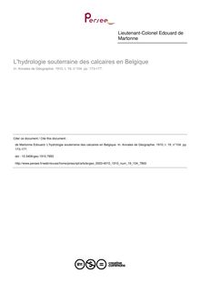 L hydrologie souterraine des calcaires en Belgique - article ; n°104 ; vol.19, pg 173-177