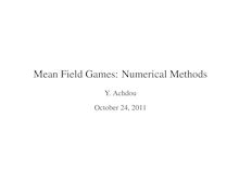 Mean Field Games: Numerical Methods Y Achdou