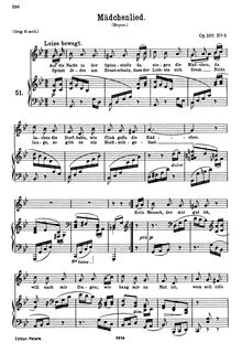 Partition No.5 Mädchenlied, 5 chansons, Brahms, Johannes