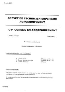 Conseil en agroéquipement 2007 BTS Agro-équipement