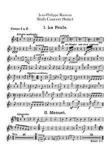 Partition cor 1, 2 (en F), 6 Concerts Transcrits en Sextuor, Rameau, Jean-Philippe