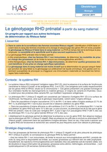 Détermination prénatale du génotype RHD fœtal à partir du sang maternel - Fiche de synthèse - Détermination prénatale du génotype RHD fœtal à partir du sang maternel
