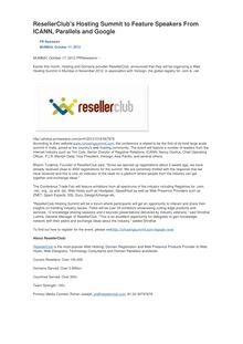 ResellerClub s Hosting Summit to Feature Speakers From ICANN, Parallels and Google