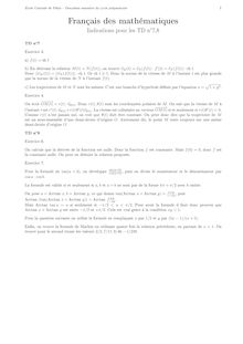 Travaux dirigés de français des mathématiques - FLE pour l entrée en CPGE scientifique, Indications pour les TD Dérivation vectorielle (fin) et Fonctions usuelles