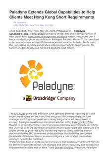 Paladyne Extends Global Capabilities to Help Clients Meet Hong Kong Short Requirements