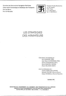 Les stratégies des armateurs. : A - Rapport.- fév 1992.