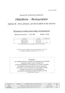 Etudes et réalisations techniques 2005 Art culinaire, art de la table et du service BTS Hôtellerie restauration