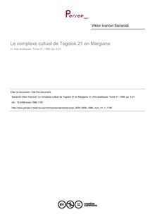 Le complexe cultuel de Togolok 21 en Margiane - article ; n°1 ; vol.41, pg 5-21