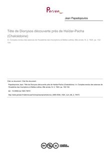 Tête de Dionysos découverte près de Haïdar-Pacha (Chalcédoine) - article ; n°2 ; vol.68, pg 102-104