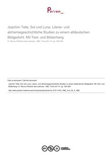 Joachim Telle, Sol und Luna. Literar- und alchemiegeschichtliche Studien zu einem altdeutschen Bildgedicht. Mit Text- und Bildanhang  ; n°4 ; vol.35, pg 354-355