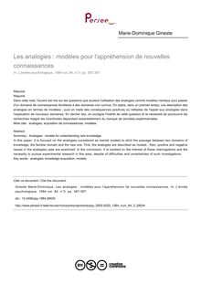 Les analogies : modèles pour l appréhension de nouvelles connaissances - article ; n°3 ; vol.84, pg 387-397