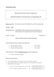 Btsating 2000 verification des performances mecaniques et electriques d un systeme pluritechnologique