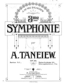 Partition complète, Symphony No.3, E major, Taneyev, Aleksandr par Aleksandr Taneyev