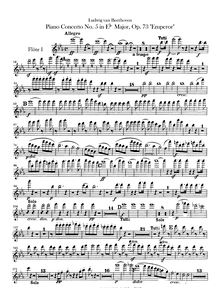 Partition flûte 1, 2, Piano Concerto No.5, Emperor, E♭ Major, Beethoven, Ludwig van
