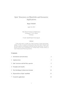 Spinc Structures on Manifolds and Geometric Applications