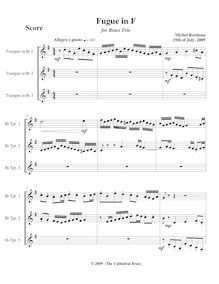 Partition complète, Fugue pour 3 trompettes en F major, Rondeau, Michel
