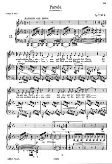 Partition No. 2: Parole, 6 chansons, 6 Gesänge, Brahms, Johannes