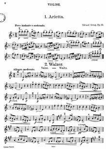 Partition , Vals - partition de violon, lyrique pièces, Op.12, Grieg, Edvard