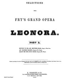 Partition Aria: Ah Doomed Maiden, Leonora, Lyrical drama, Fry, William Henry