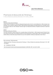Pharmacie et découverte de l Amérique - article ; n°315 ; vol.85, pg 289-300