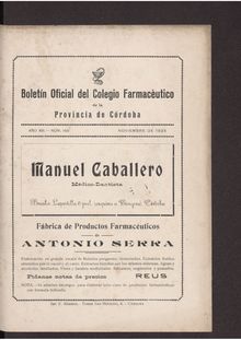 Boletín Oficial del Colegio Farmacéutico de la Provincia de Córdoba, n. 145 (1935)