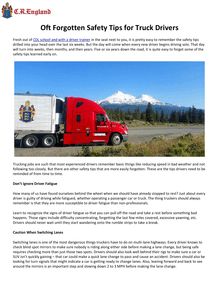 Oft Forgotten Safety Tips for Truck Drivers