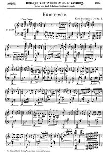 Partition , Humoreske, Piano pièces, Op.72, Zuschneid, Karl par Karl Zuschneid