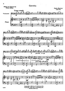 Partition de piano et partition de violoncelle, Gavotte