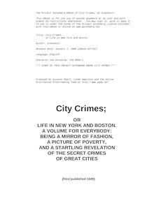 City Crimes - or Life in New York and Boston