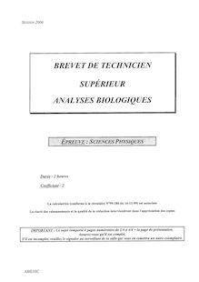 Sciences physiques 2006 BTS Analyses biologiques