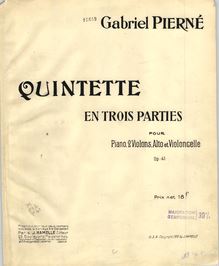 Partition couverture couleur, Piano quintette, Op.41, Pierné, Gabriel