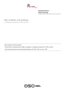 Moi, la faillite, et la politique  ; n°1 ; vol.43, pg 63-64
