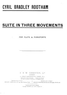 Partition flûte et partition de piano,  en three mouvements, Rootham, Cyril Bradley