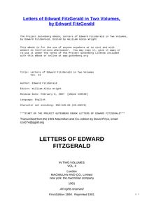 Letters of Edward FitzGerald in Two Volumes - Vol. II