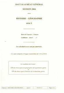 Histoire Géographie 2004 Scientifique Baccalauréat général