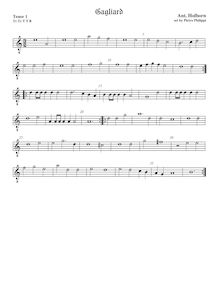 Partition ténor viole de gambe 1, octave aigu clef, Gagliard, Holborne, Anthony