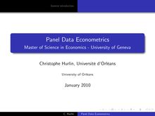 Panel Data Econometrics Master of Science in Economics University of Geneva