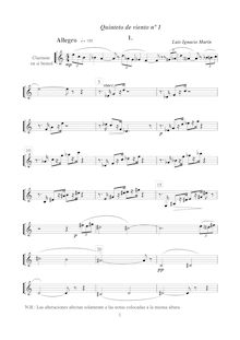 Partition clarinette, Quinteto de viento No.1, Marín García, Luis Ignacio