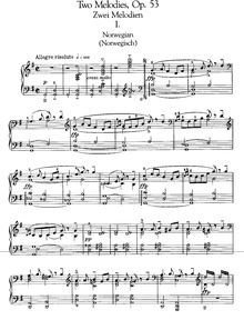 Partition complète, 2 Melodies Op.53, Grieg, Edvard