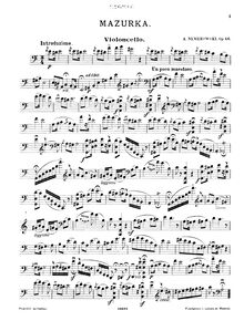 Partition de violoncelle, Mazurka, Op.46, A minor, Nemerovsky, Aleksandr