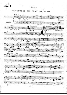 Partition violoncelles / Basses, Jean de Paris, Opéra comique en deux actes