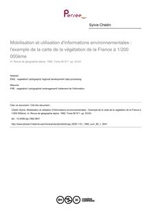 Mobilisation et utilisation d informations environnementales : l exemple de la carte de la végétation de la France à 1/200 000ème - article ; n°1 ; vol.80, pg 53-63