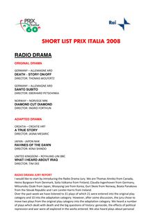 SHORT LIST PRIX ITALIA 2008 RADIO DRAMA